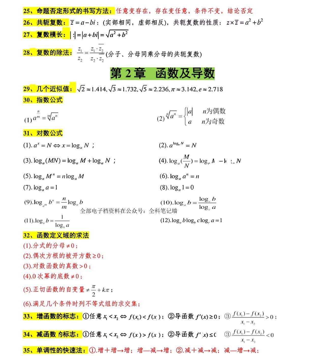 高中数学公式汇总，必备知识点
