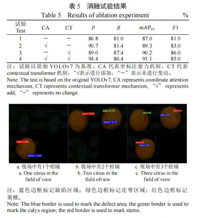 赵春江院士团队:基于改善YOLOv7模型的柑橘表面缺陷在线检测