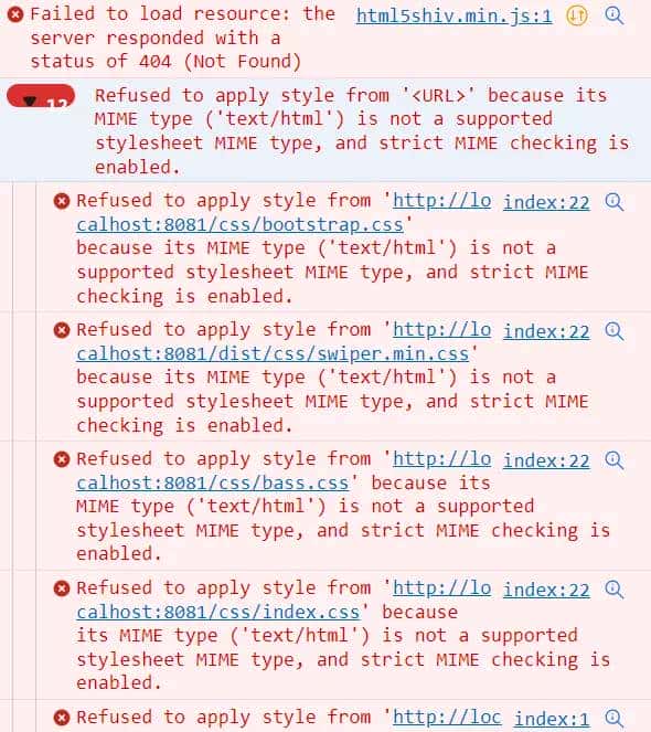 Refused to apply style from ‘http://localhost:8080/XXX.css’ because its MIME type (‘text/html’) i…