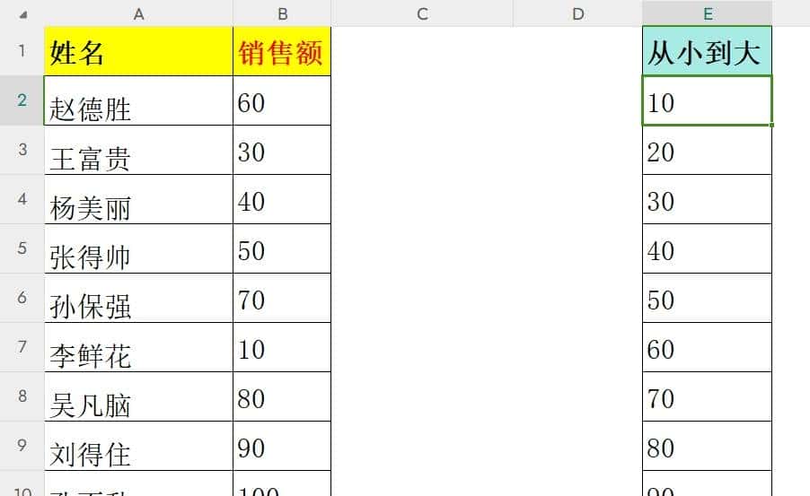 EXCEL表格排序函数 从大到小排序 从小到大排序 排名常用函数公式