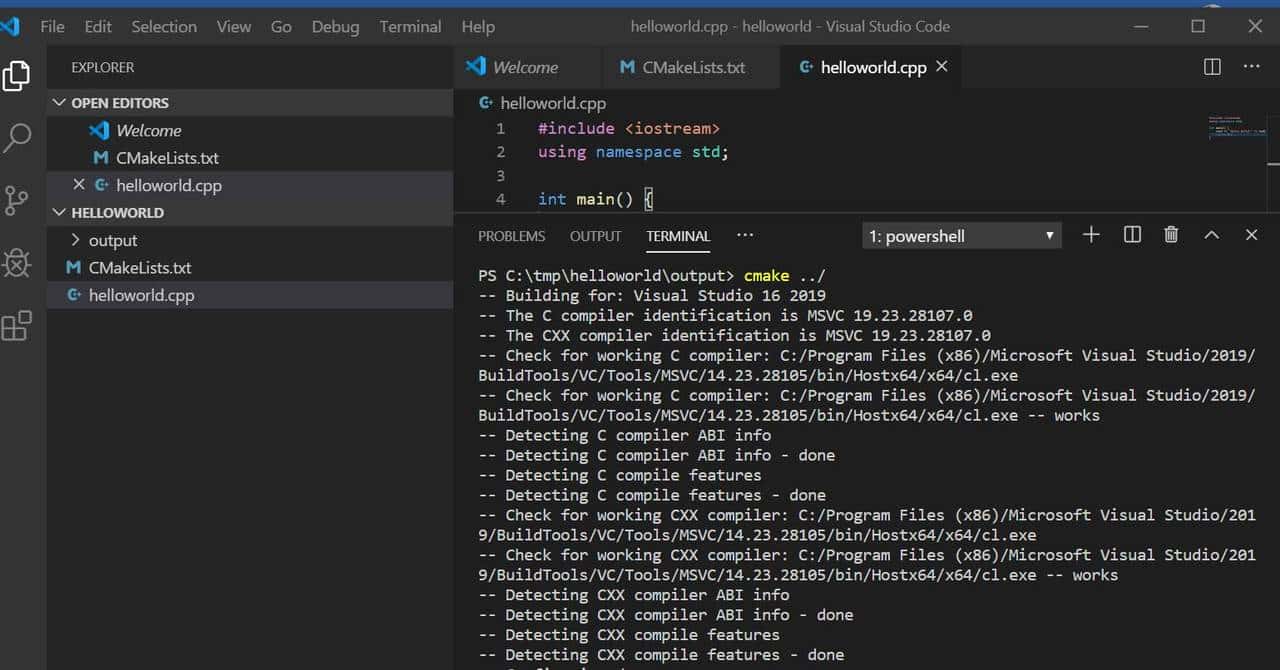 使用CMake在Windows上编译C++ HelloWorld
