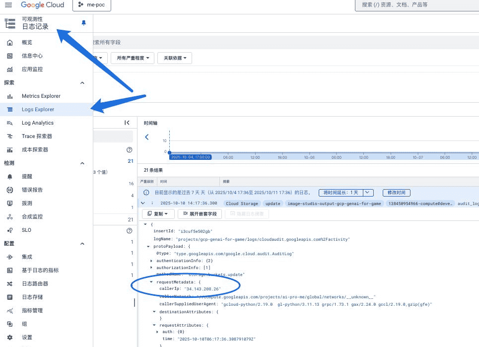 如何查询哪些服务器 IP 访问了 Google Cloud 的 Vertex AI API