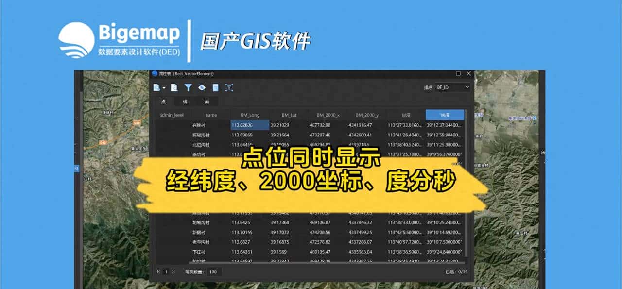 bigemap pro点位同时显示经纬度、2000坐标、度分秒