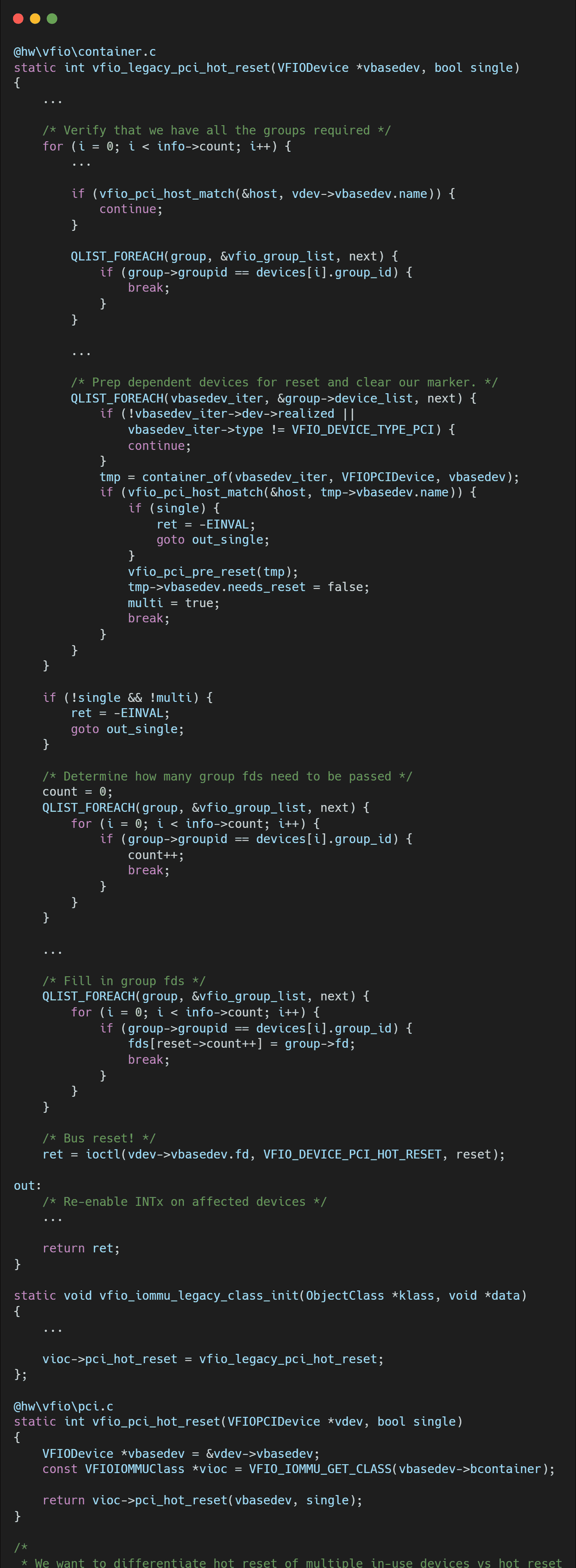 VFIO框架源码分析（十二）- QEMU VFIO 设备复位策略 (Reset) 的多级保障
