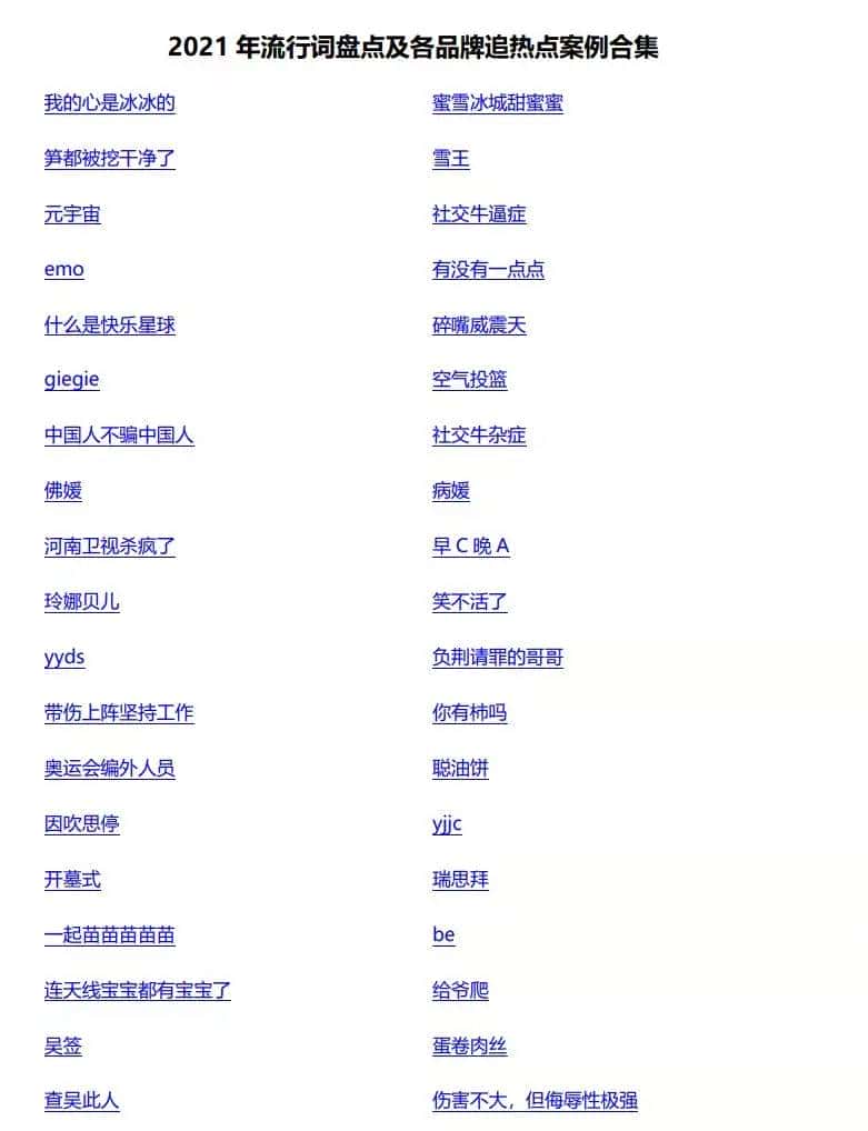 2021年热点流行词大全来了，内附180万+营销案例！
