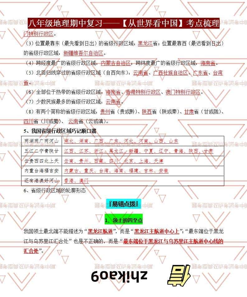 八年级地理期中必考点！从世界看中国提分秘籍，孩子轻松拿满分！