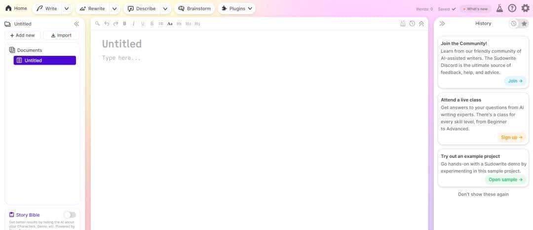 浅尝AI写作工具之「Sudowrite」：全能型写作助手