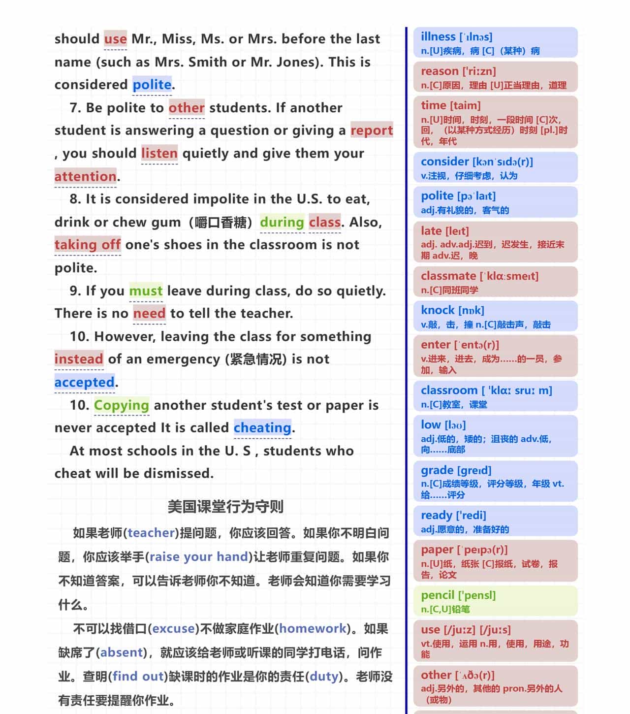 初中党疯传！靠 “美国课堂行为守则” 短文，轻松拿下 1600 核心词！